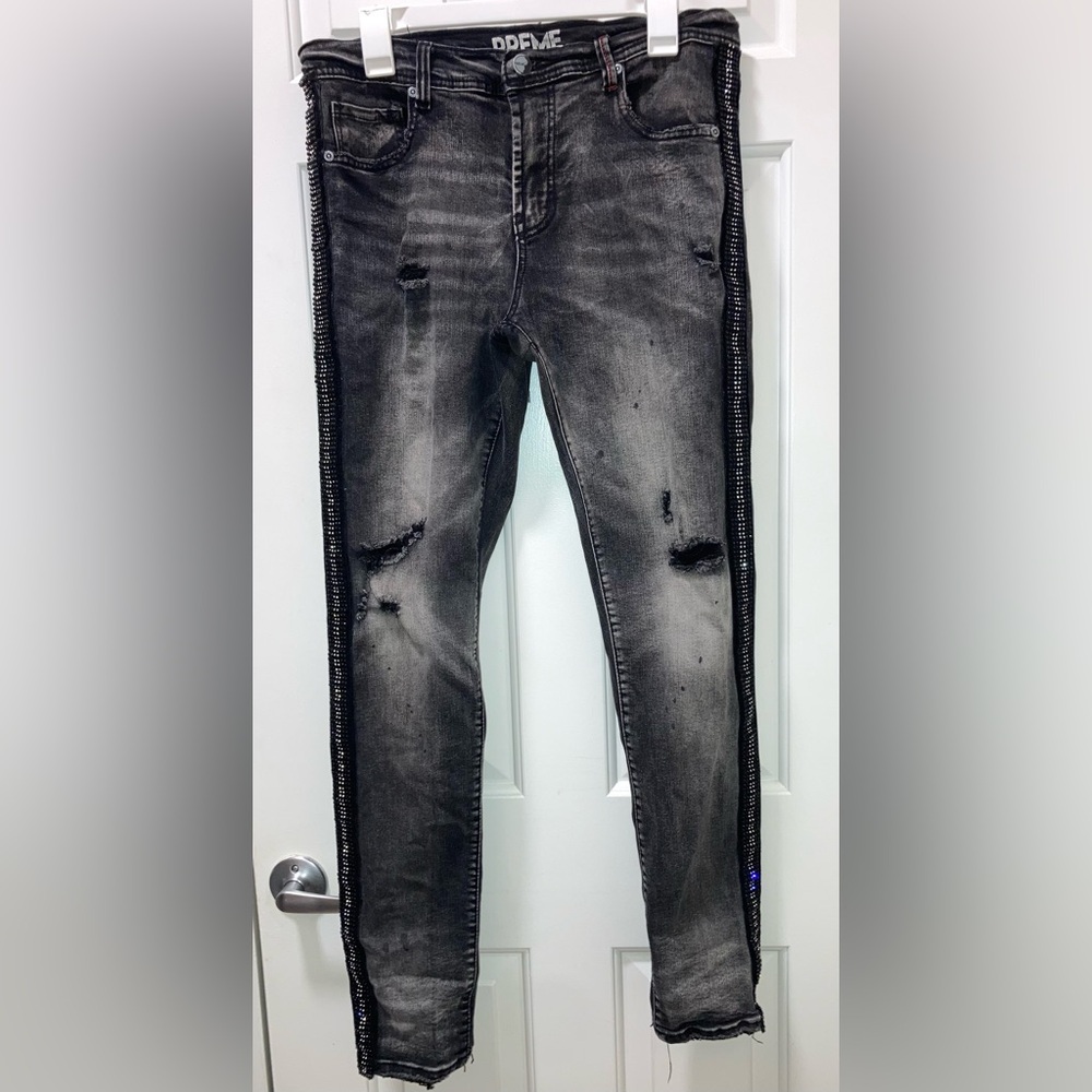 Preme Rhinestone Black gray skinny stretch jeans Mens Size 34